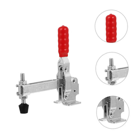 Two Pack Welding Toggle Clamps For Woodworking, Quick Release Iron Fixed Clamps For Jigs And Fixtures, red handle visible