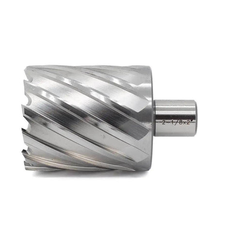 Side view of High Speed Two And One Eighth Inch Annular Cutter For Magnetic Drill Press With Two Inch Cutting Depth.