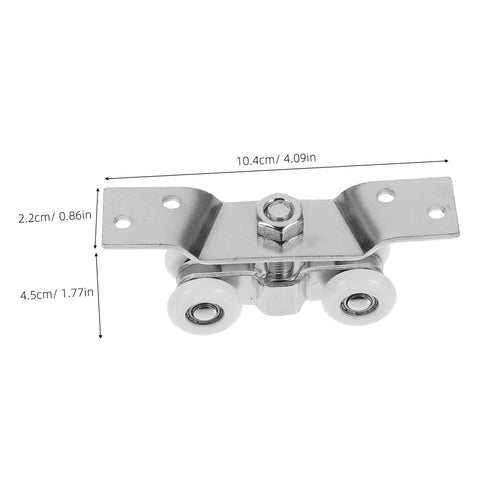 2 Pack Sliding Door Rollers Stainless Steel With Silent Nylon Wheels For Smooth Indoor Outdoor Operation Heavy Duty Track Replacement Hardware Easy Install For Wardrobe Doors Closet Doors And Barn Doors, front view with dimensions.