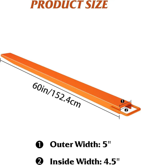 Illustration of 96 Inch Pallet Forklift Extensions Heavy Duty 4600 Lb Capacity 4.5 In Width Pair showing 60in length and widths