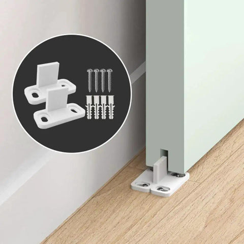 4 Pack POM Plastic T Shape Adjustable Sliding Barn Door Floor Guides With Screws White Finish Ideal For Bottom Of Sliding Doors And Furniture Hardware Durable Non Slip Track Support Measuring 1.77 By 0.79 Inches Easy Mounting And Quick Adjustable Fit For installed and close up view