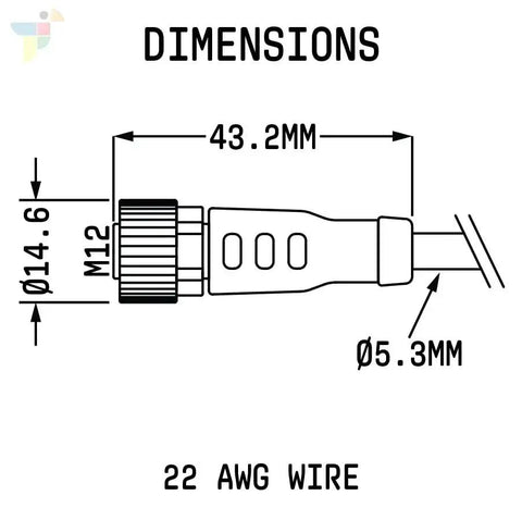 Dimensions diagram of 5 Pin Female Sensor Cable With Flying Leads 0.5m ACoded 22AWG PVC Insulated 300V 3A