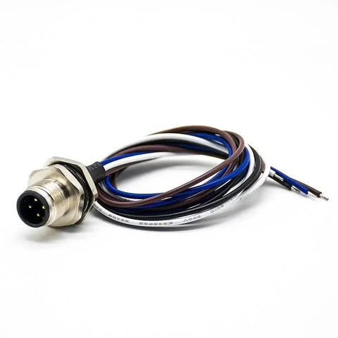 M12 4 Pin Aviation Connector Cable 0.2m Waterproof IP67 Straight Male Back Mount with exposed wires, heavy duty metal shell