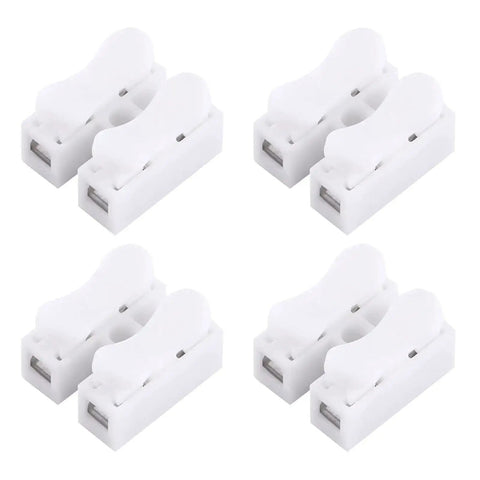 100Pcs Quick Wire Connectors Set, 2 Pin Push In Wire Terminals, 5A 220V White Plastic Shell, displayed in sets of four