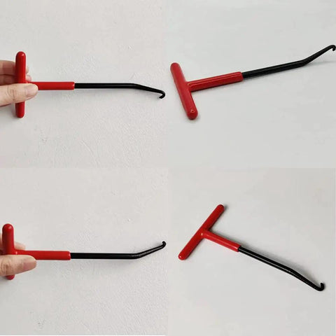 Exhaust Spring Hook T Shaped Handle For Motorcycle Rubber Coated Set Of 2 with red rubber grip and black metal hook
