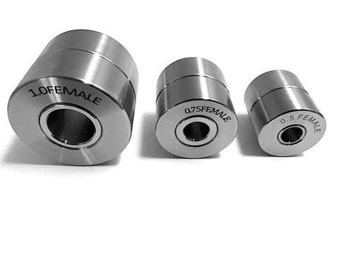 Dimple Die Set, 3 Piece, One Half Inch, Three Quarter Inch, One Inch, Bolt Together Or Hydraulic Press, SAE 8620 Steel.