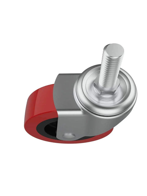 Red swivel caster wheel with silver M10x25mm stem from Six Pack 2.5 Inch Heavy Duty Swivel Caster Wheels With M10x25mm Threaded Post Mount