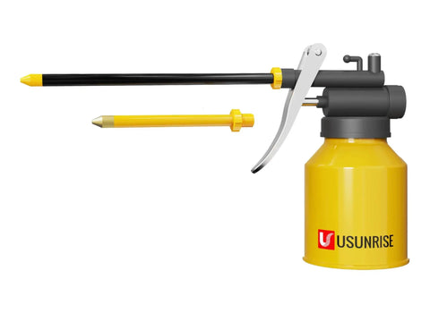 Metal Pump Oiler Can With Dual Spouts For Cars Bikes And Machinery 8 Oz Yellow Powder Coated Oil Can High Pressure Pump With Precision Ground Piston