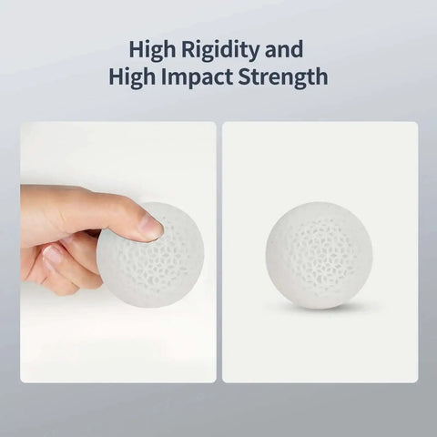Hand holding a 3D printed ball showcasing Tough 3D Printer Resin 2.0 Tough As Nails High Hardness Ultra Clear resin's rigidity and strength
