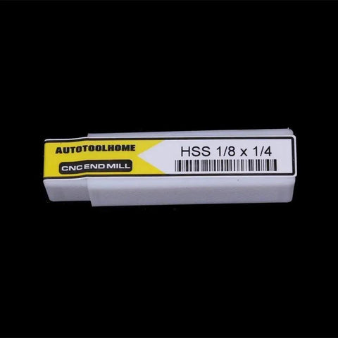 Packaging of Pro Grade HSS One Eighth Inch By One Quarter Inch Straight End Mill Cutter Pack Of Two For Wood Aluminum Steel CNC Milling Router Bits