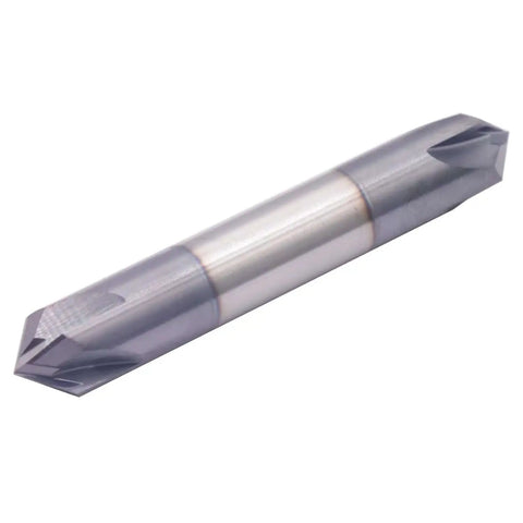 Rugged Solid Carbide End Mill For Chamfering With AlTiN Coating, Double End, Four Flute, Ninety Degree Chamfer, Three Eighths Inch Cutting Diameter, Three Eighths Inch Shank, Two And A Half Inch Overall Length BestParts