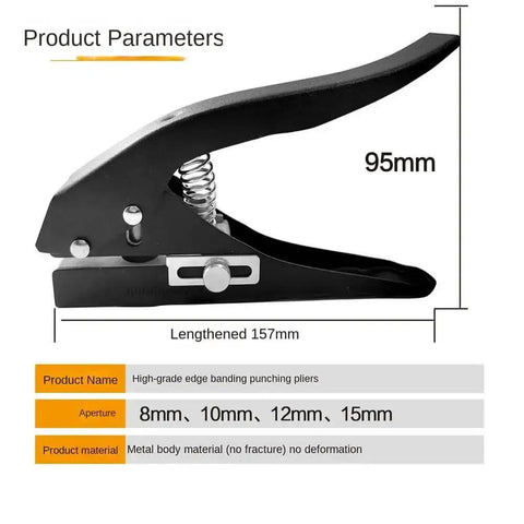 Side view of 12mm Circle Hole Punch For ID Cards And PVC Badges Hand Held Round Paper Punch with adjustable feed, black