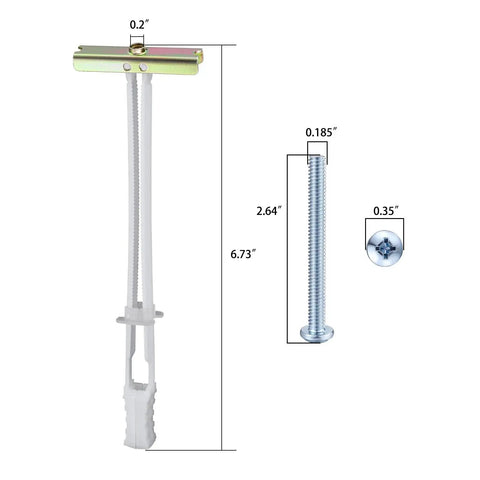 Drywall Anchors 3/16-24 Bolt Anchor For Hollow Walls, includes 20 anchors and 20 bolts, shown with dimensions.