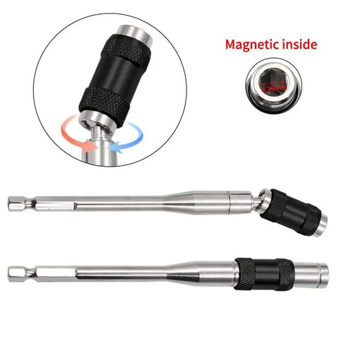 Pivoting One Quarter Inch Magnetic Bit Holder For Drills, Bendable Twenty Degree Screwdriver Extender, 88mm Length