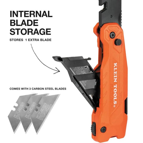 Flickblade 2 In 1 Folding Utility Knife And Scraper With Built In Blade Storage showing open blade storage compartment with spare blades