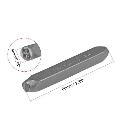 Close-up of Heavy Duty Metal Stamp Set 5/32 Inch And 4mm Digits 0 To 9, showing steel punch with sandblasted finish and dimensions.
