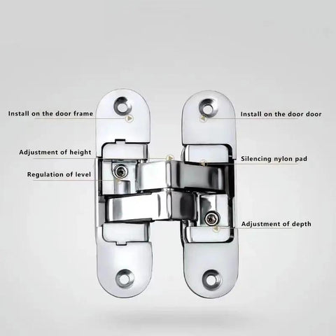 3D Adjustable Hidden Door Hinge For Invisible And Folding Doors Cross Hinge 180 Degree Flat Mount Zinc Alloy Heavy Duty