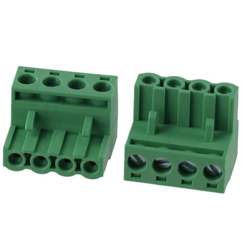 Green 4 Pole PCB Mount Terminal Block Connector Set 5 Pieces Male And Female 4 Pin Phoenix Type 5.08mm Spacing 300V 10A Rating Copper Block UL 94V0 Shell Pro Grade Electronics Wiring Harness