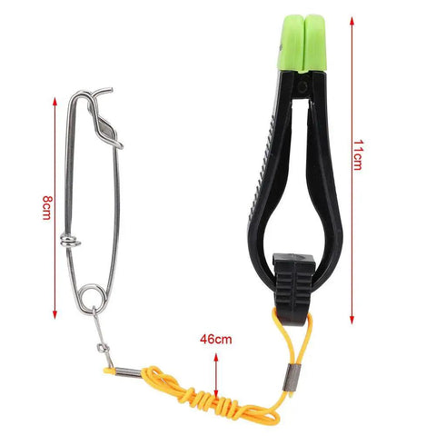 Board Mast Release Snap Clip Clamp for downrigger and outrigger boat fishing, ABS stainless steel, dimensions marked in centimeters.