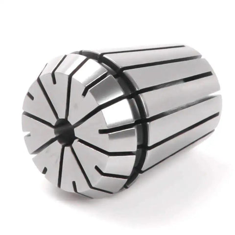 Close-up of a single ER32 spring collet from the 26 Piece ER32 Spring Collet Set For CNC Engraving Machines And Milling Lathes Pro Grade Workholding Tooling For Secure Clamping Wide Range Of ER32 Collets For Boring Milling And Engraving Applications, made of durable steel, showcasing grooved design for secure clamping.
