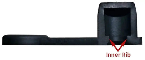 Side view of black rubber 25 Pack Brake Bleeder Screw Caps For Grease Zerks Rubber Dust Covers With Keeper Leash showing inner rib