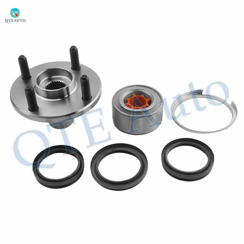 Four Front And Rear Wheel Hub Bearing Assemblies Replacement Set For 1993 To 2002 Toyota Corolla Non ABS parts laid out