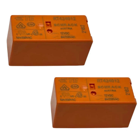 Two orange 12V DC DPDT Power Relay 8A 8-Pin PCB Relays with Dual Form C Contacts for auto and industrial projects.