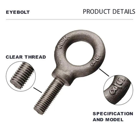 Two Pack Eyebolt Set Go-To Heavy Duty Lifting Shoulder Eyebolts 1/2-13 Threads By 1-1/2 Inch Length Forged And Tempered Industrial Grade Working Load Limit 2600 Lbs Built Tough For Rigging And Hoisting Meets ASME B18.15 And B30.26 ISO 9001 with clear thread view
