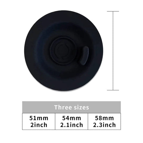 Black plastic espresso backflush disc for Breville machines; shows 54mm size and three sizes (51/54/58mm).