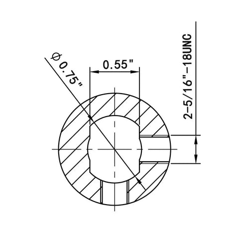 Technical diagram of Heavy Duty Double D To Thirteen Sixteenth Inch Thirty Six Spline Universal Steering U Joint 83mm Length Black Steel