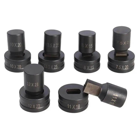 Heavy Duty Hydraulic Punching Slotted Die Set For CH70 Punching Machine Assorted 6x20mm To 14x22mm Dies displayed