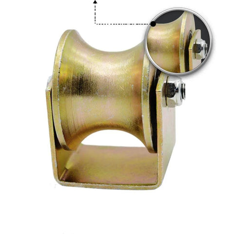 Heavy Duty U Groove Track Wheel With Bracket Sliding Gate Roller For Barn Doors Industrial Carts Gate Frames And Wire Rope Rail 45 Steel Wheel Built For Tough Use Beefy Guide Wheel For Heavy Loads front view showing 45# steel material.
