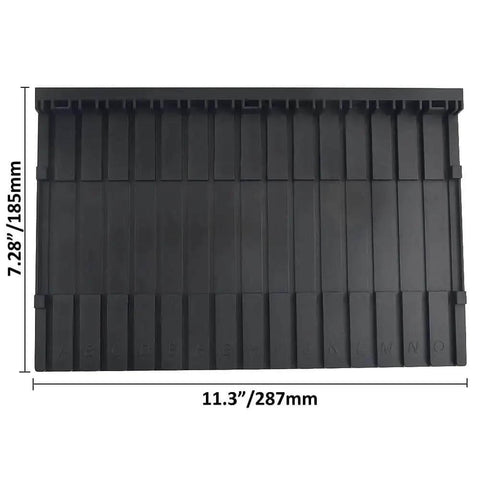 Hobby Parts Organizer Rack And Folding Shelves Stand For Model Kit Build Plastic Tool Holder And Part Tray Space Saving Storage For Miniatures And Paints 29x18cm, top view showing black plastic material and dimensions.