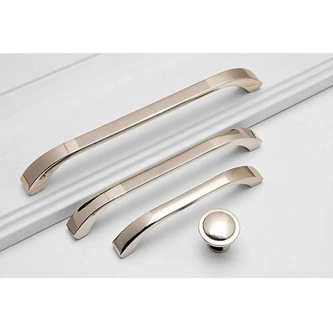 Brushed Nickel Cabinet Handles Three Pack With 64 Millimeter Hole Centers Euro Style Drawer Pulls Solid Zinc Alloy Construction