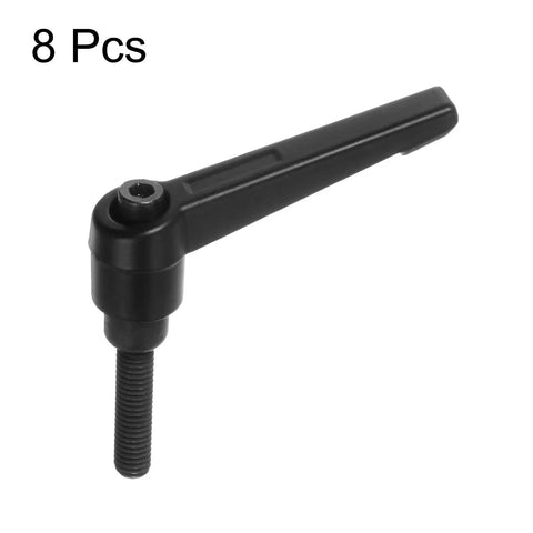 Eight Pack Adjustable Clamping Lever Handles M6 X 25mm Male Thread Bolts with quick release ratchet, black aluminum, single piece view