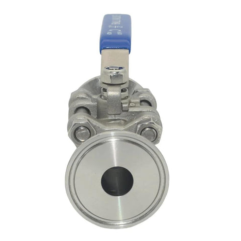 Amazon VARMHUS 1/2 in sanitary ball valve with blue lever, 304 stainless steel, fits 1.5 in tri-clamp, two-way and three-piece