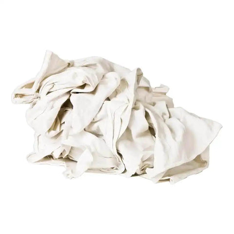 White Virgin Cotton Shop Rags, Low Lint T Shirt Knit Cloths, 10 Lb Box Containing About 30 To 40 Absorbent Rags For Polishing