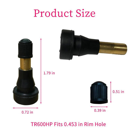 10-pack TR600HP high-pressure brass tire valve stems with rubber snap-in core for 0.453 in rim holes