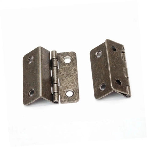 Three Fold Right Angle Hinge Set For Wooden Boxes And Cabinets Heavy Duty Durable Iron Hinges, visible flat and folded.