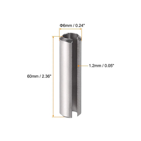 Slotted Spring Pin M6 X 60mm 304 Stainless Steel Split Roll Dowel Pins Tension Pins Plain Finish 5 Pack product image