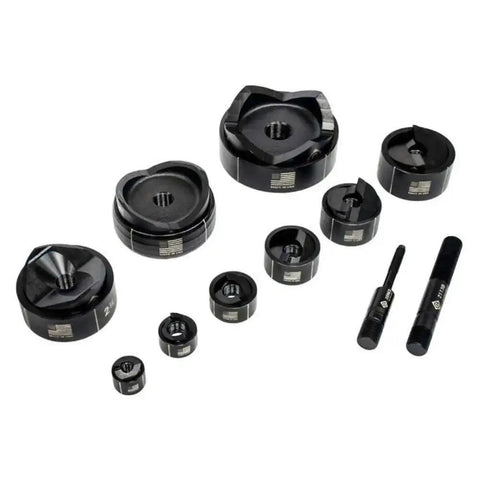 Battery Hydraulic Knockout Kit With Slug-Buster For One Half Inch Through Three Inch And Four Inch Conduit, components laid out