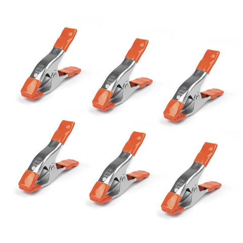 PONY 6-inch heavy-duty spring clamps set, 2-inch jaw opening, nickel-plated steel with orange protective handles, 6-pack