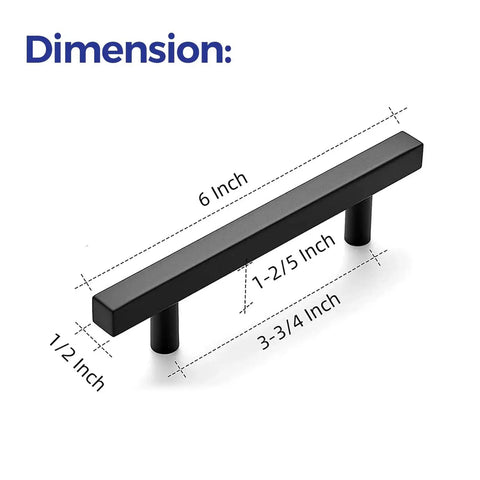 Matte Black 6 Inch Square Cabinet Pulls In Stainless Steel For Kitchen Cabinets And Drawers, 3-3/4 Inch Center To Center Mounting