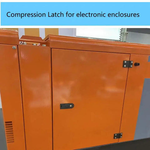 Orange industrial enclosure with 4 Pack Flush Mount Compression Latches With Trigger Action Adjustable for secure access, keyed alike.