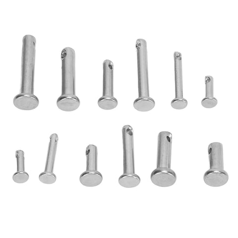 12 Sizes 304 Stainless Steel Flat Head Clevis Pins Assortment Kit With Single Hole Pins, varying sizes on display.