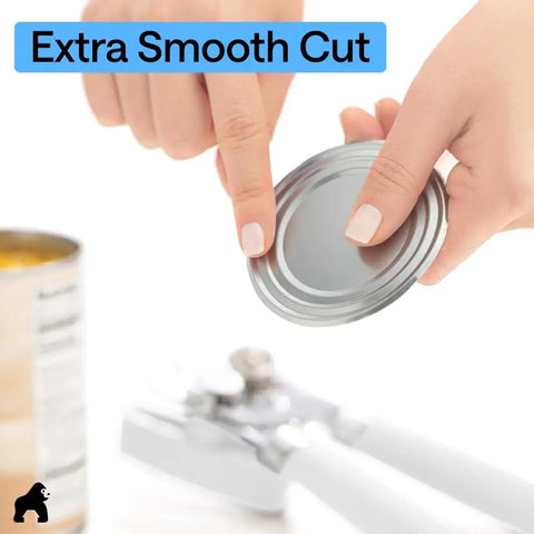 Person holding lid cut by Heavy Duty Stainless Steel Can Opener With Smooth Edge And Bottle Openers Soft Comfortable Handle