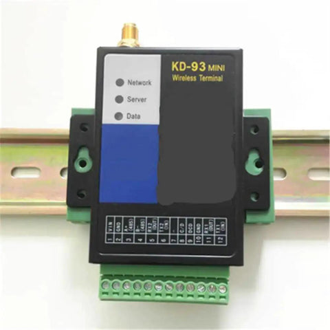 Din Rail PCB Mounting Adapter Kit For C45 Rail with KD-93 Mini Wireless Terminal, installed on metal rail, front view