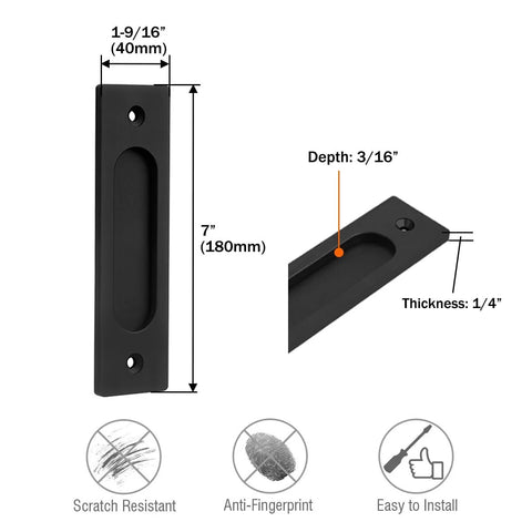 Diagram of 2 Pack 7 Inch Sliding Barn Door Handles Matte Black Rectangular Pocket Door Pulls For Farmhouse Rustic Style.