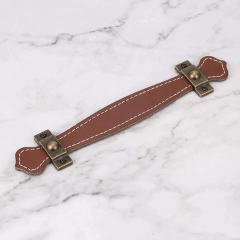 Two Pack Vintage Style PU Leather Cabinet Handles Zinc Alloy Drawer Pulls with Durable Smooth Grip and Rust Resistant Finish