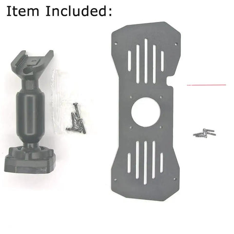 Rear View Mirror Metal Back Plate Panel With 13.5 By 6 Cm Screw Spacing, Dash Cam Mount Arm, and screws in black finish